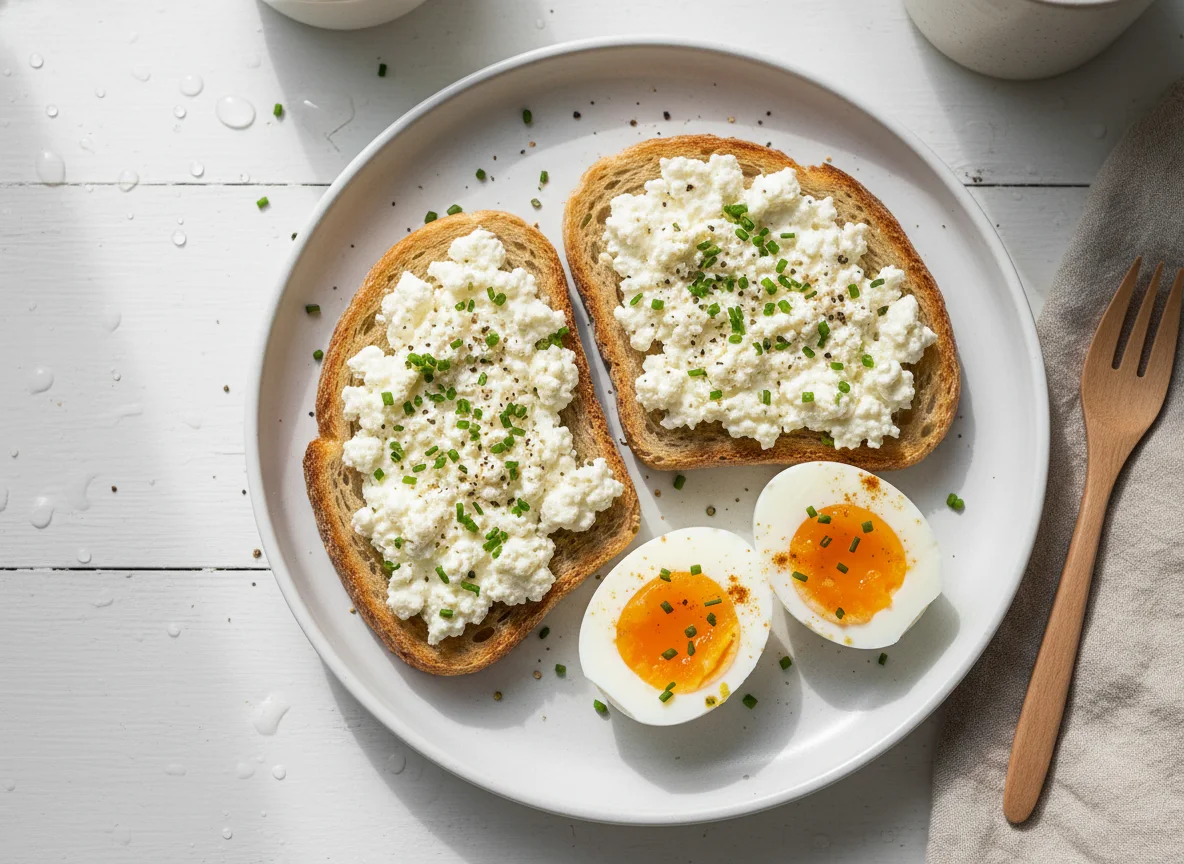 Toast with Cottage Cheese and Boiled Egg photo
