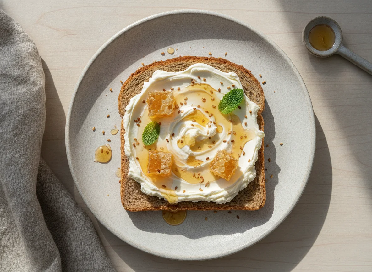 Toast with cream cheese and honey photo