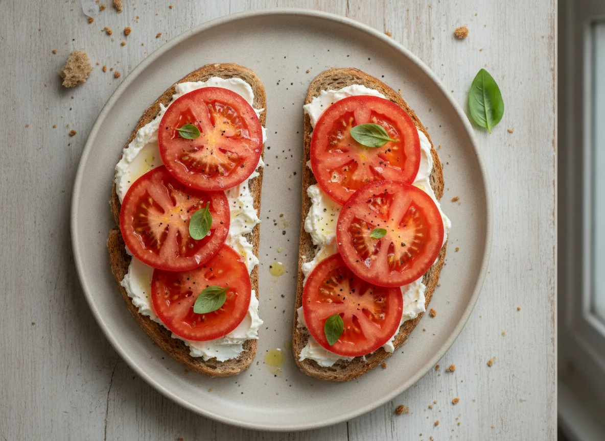 Toast with Cream Cheese and Tomato photo