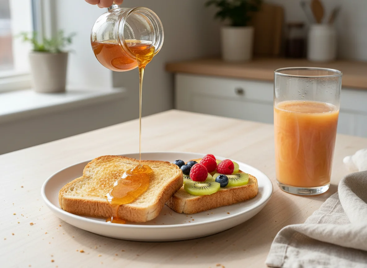 Toast with Honey and Fruit Juice photo