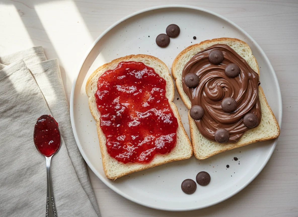 Toast with Jam and Chocolate Yogurt photo