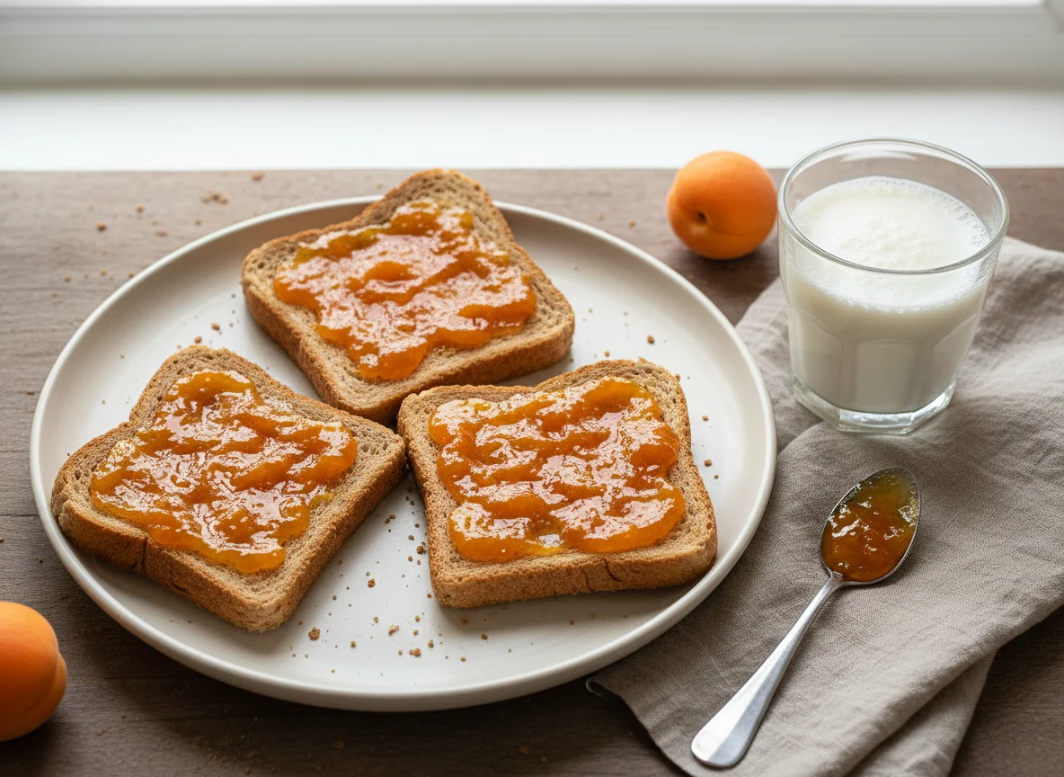 Toast with Jam and Milk photo