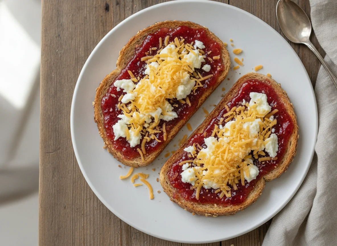 Toast with Jam and Shredded Cheese photo