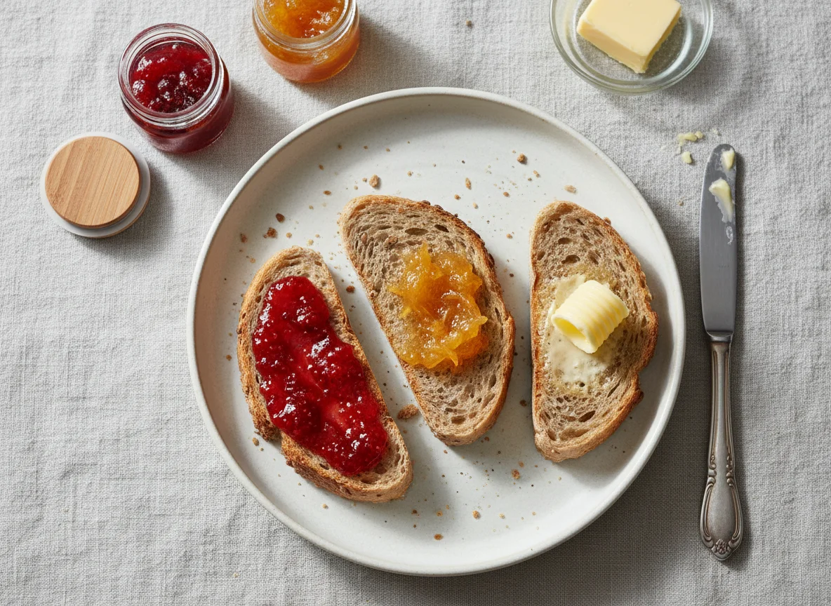 Toast with Jam, Marmalade and Butter photo