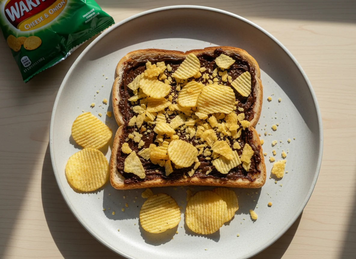 Toast with Marmite and Cheese & Onion Crisps photo