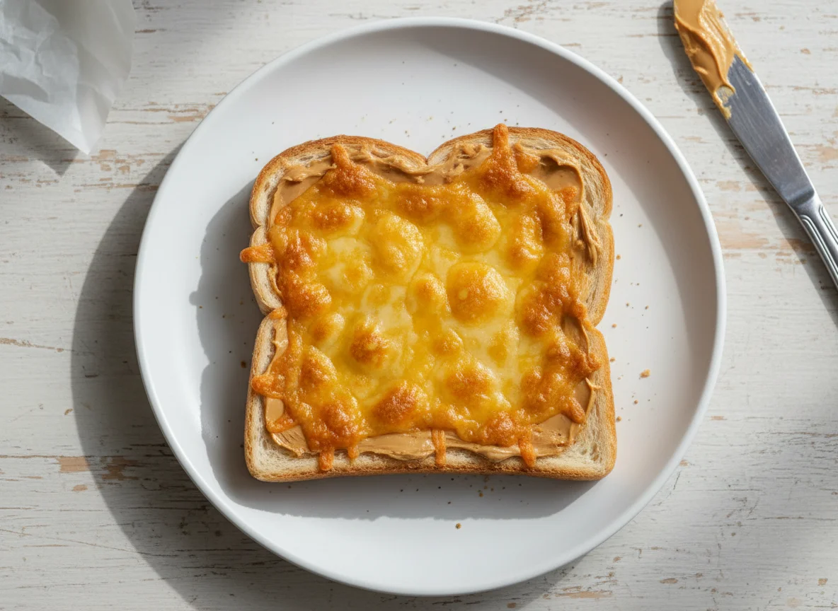 Toast with Peanut Butter and Melted Cheese photo