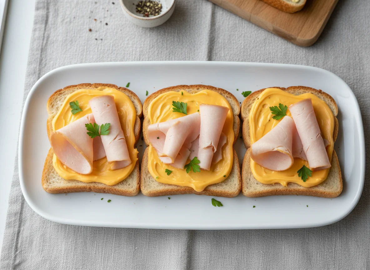 Toast with Processed Cheese Spread and Deli Meat photo