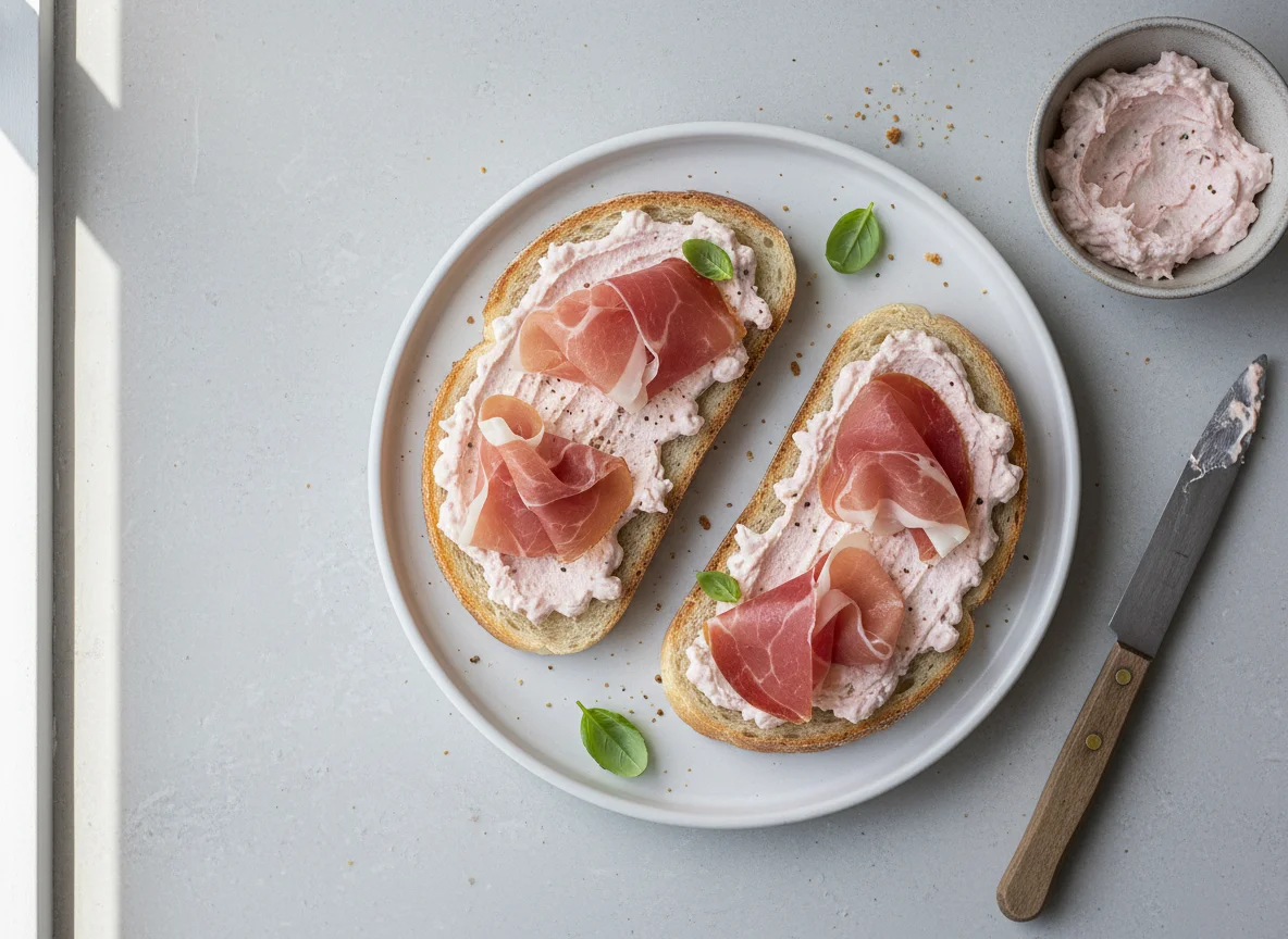 Toast with Prosciutto and Spread photo