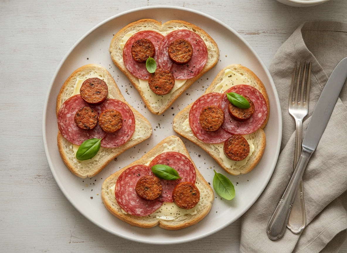Toast with salami and sausages photo