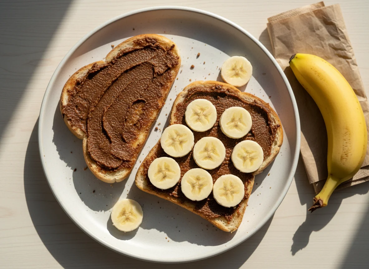 Toast with spread and banana photo