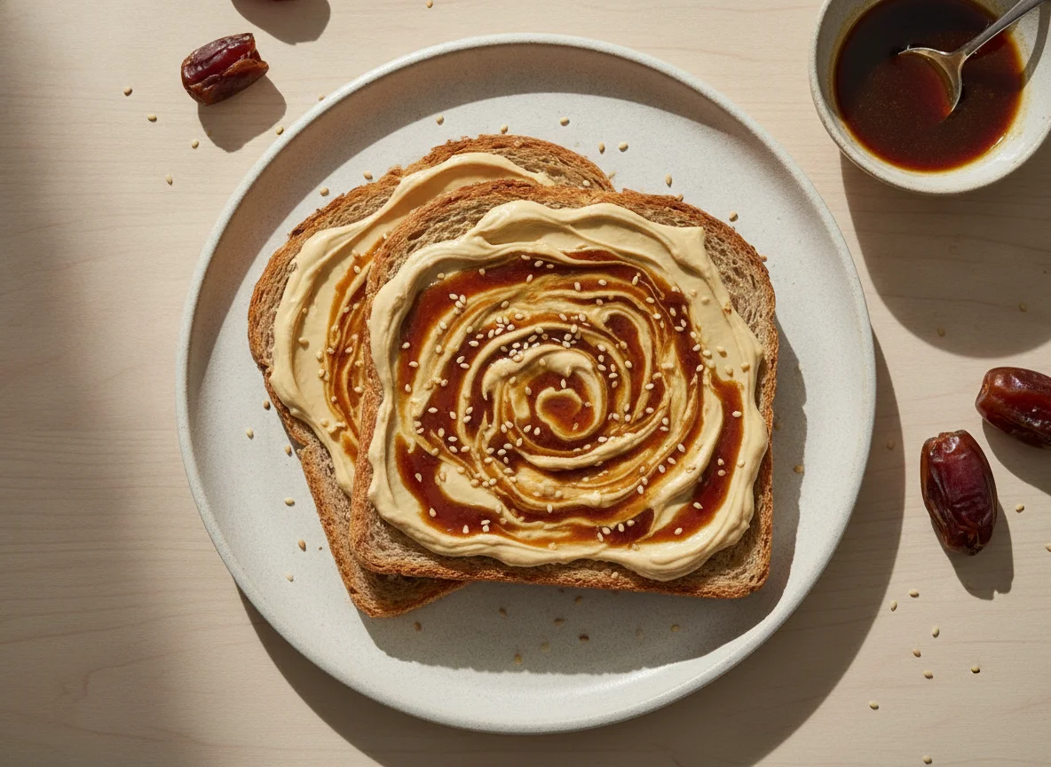 Toast with Tahini and Date Molasses photo