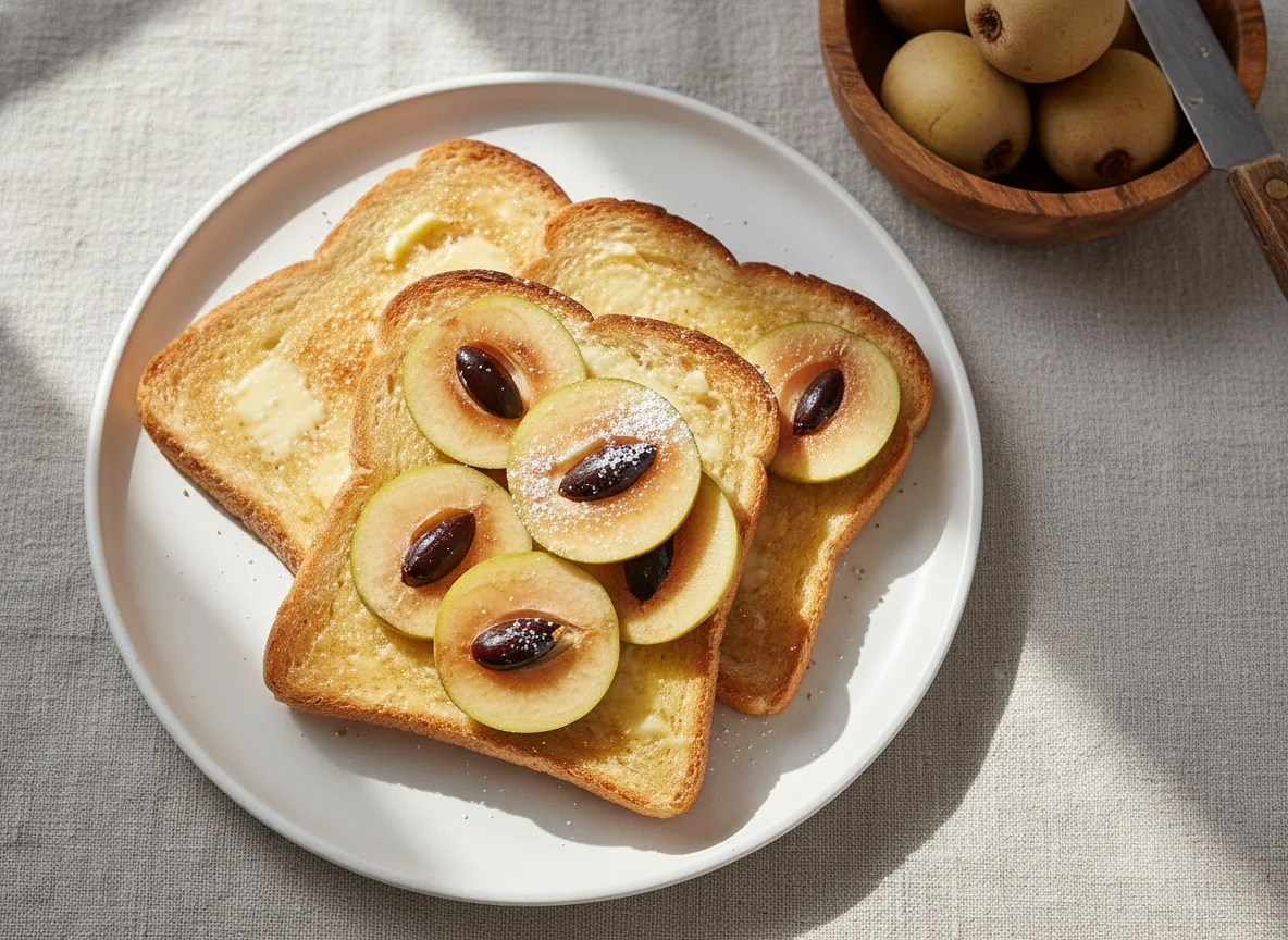 Toasted bread with fruit photo