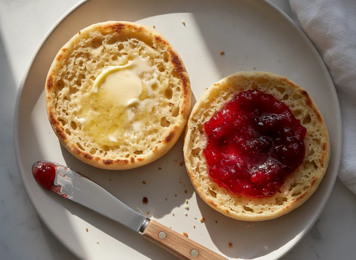 Toasted English Muffin with Jam photo