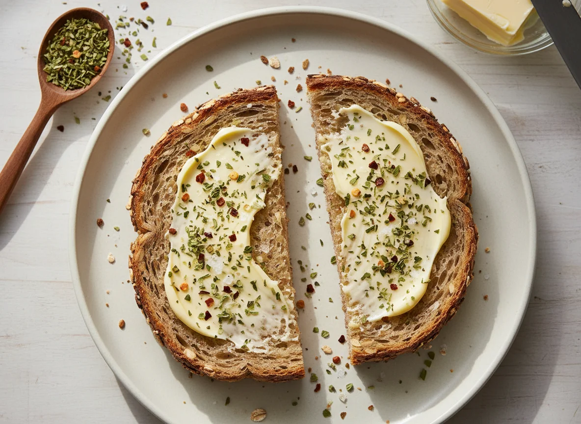 Toasted Multigrain Bread with Butter and Herbs photo