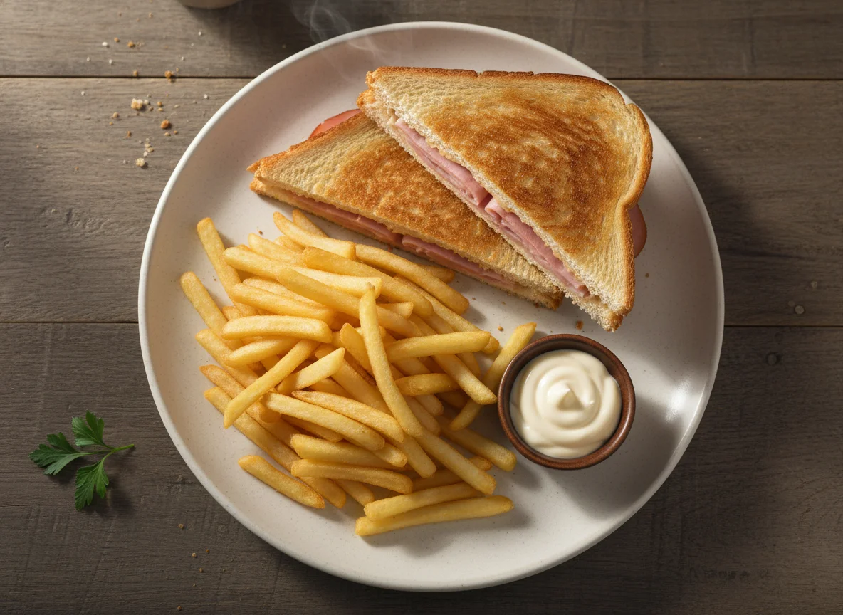 Toasted Sandwich with Chips and Sauce photo