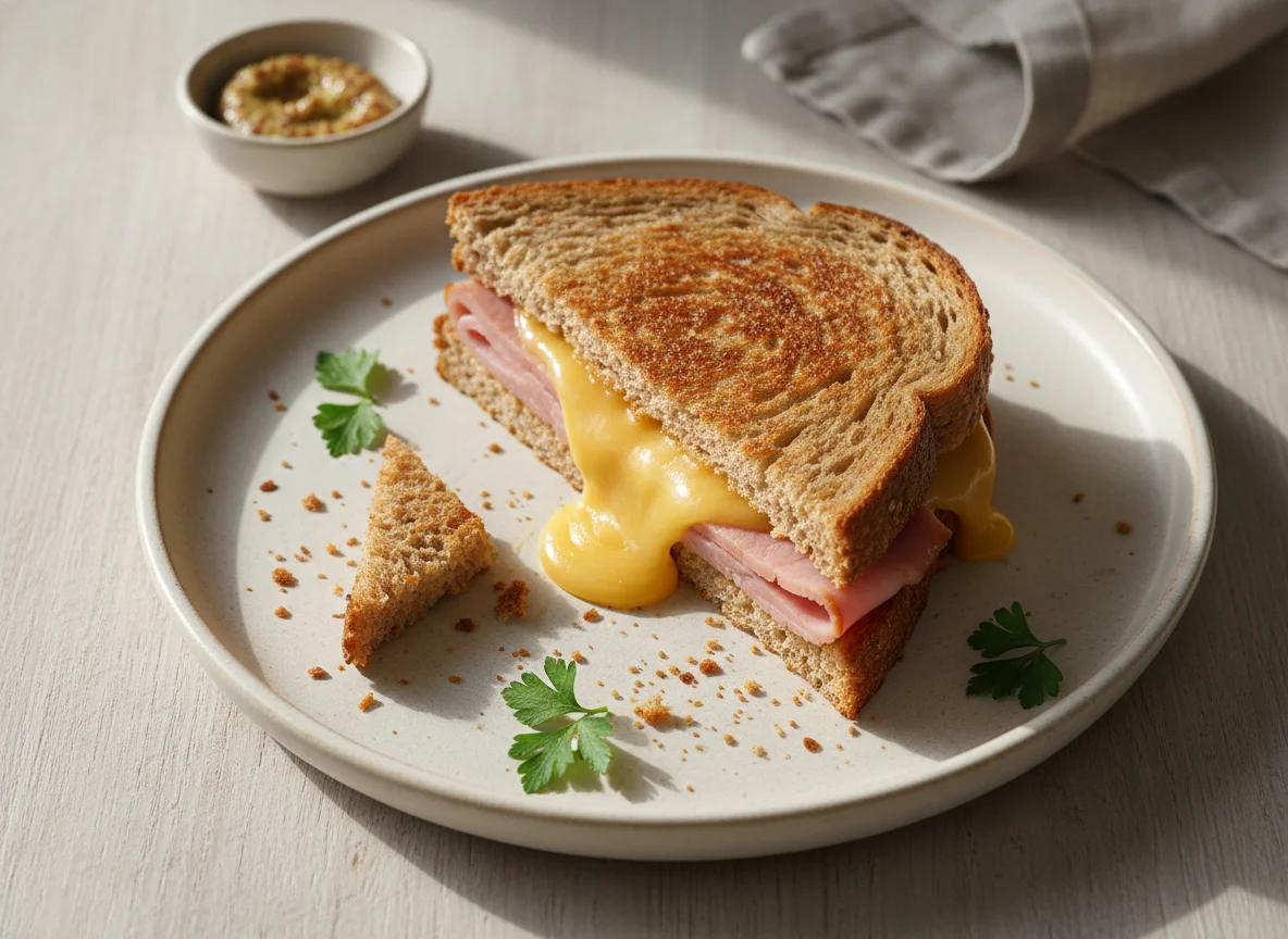 Toasted sandwich with ham and cheese photo