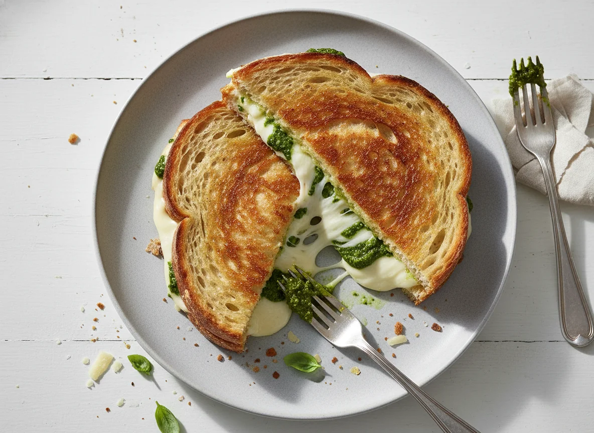 Toasted Sandwich with Pesto and Cheese photo