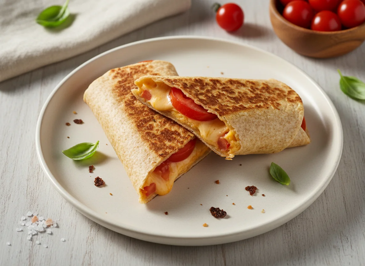 Toasted Wholemeal Wrap with Cheese and Tomato photo