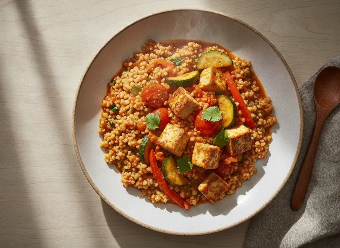 Tofu and Vegetable Curry with Bulgur photo