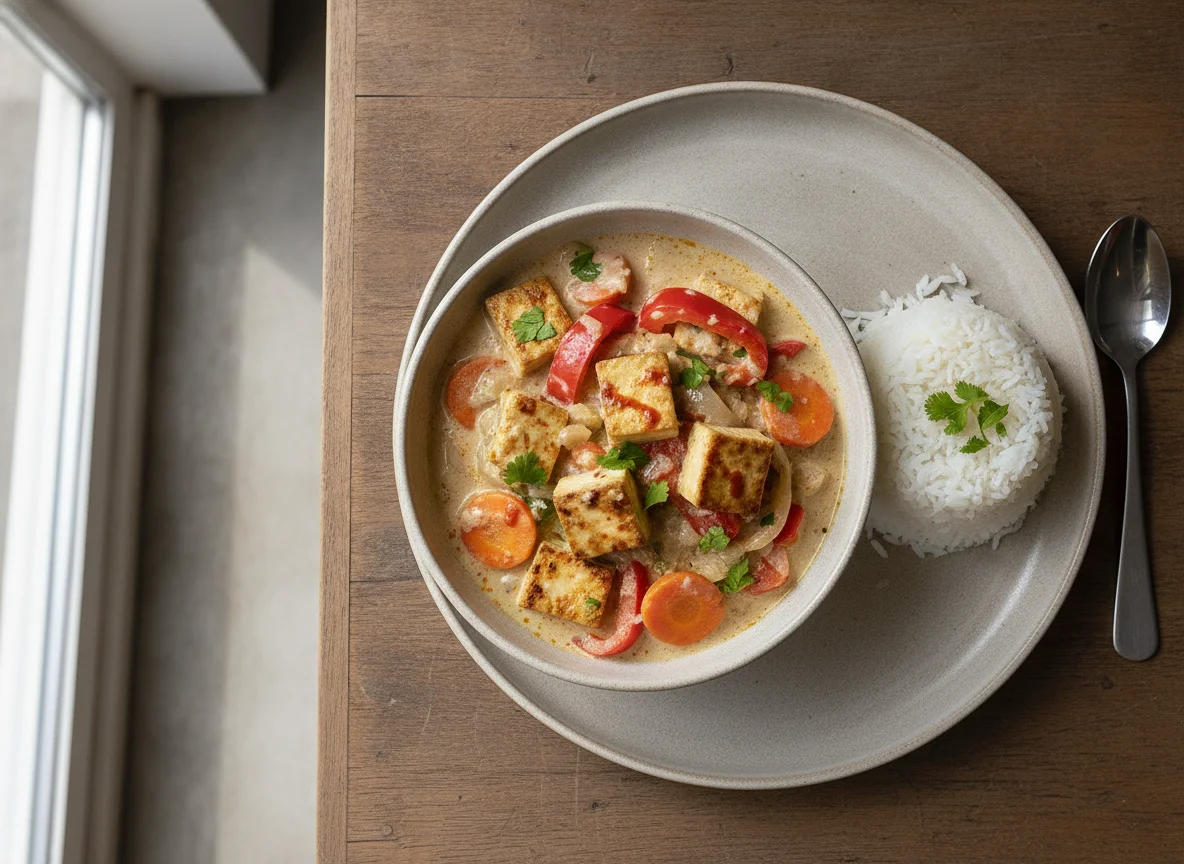 Tofu and Vegetable Curry with Rice photo