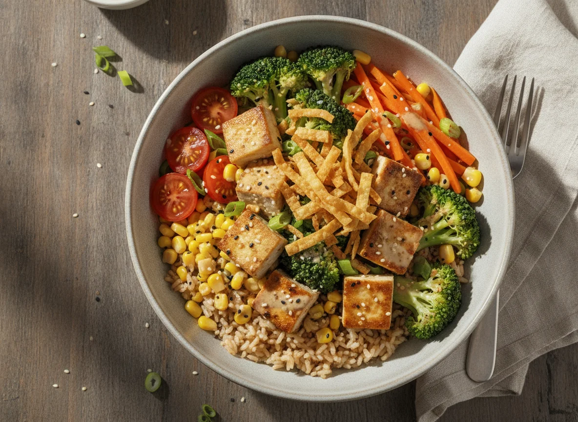 Tofu and Vegetable Rice Bowl photo