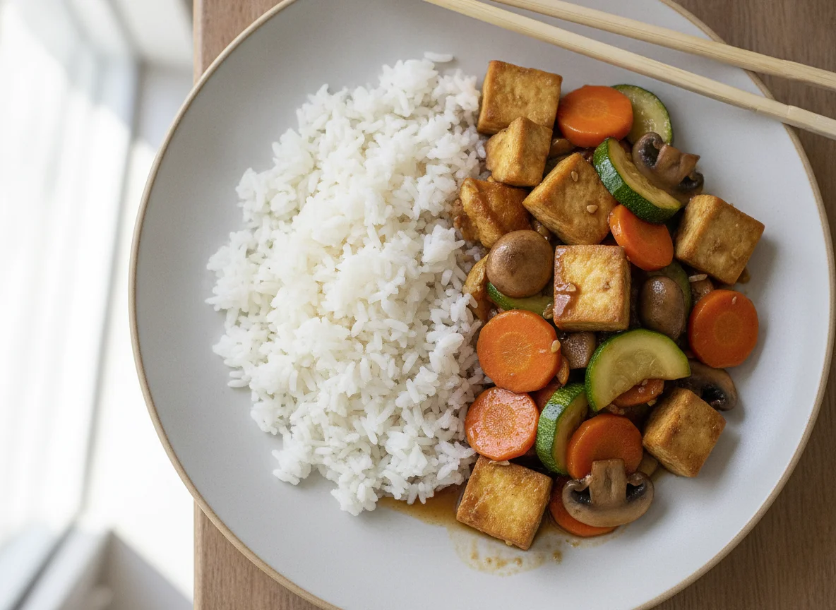 Tofu and Vegetable Stir-fry with Basmati Rice photo