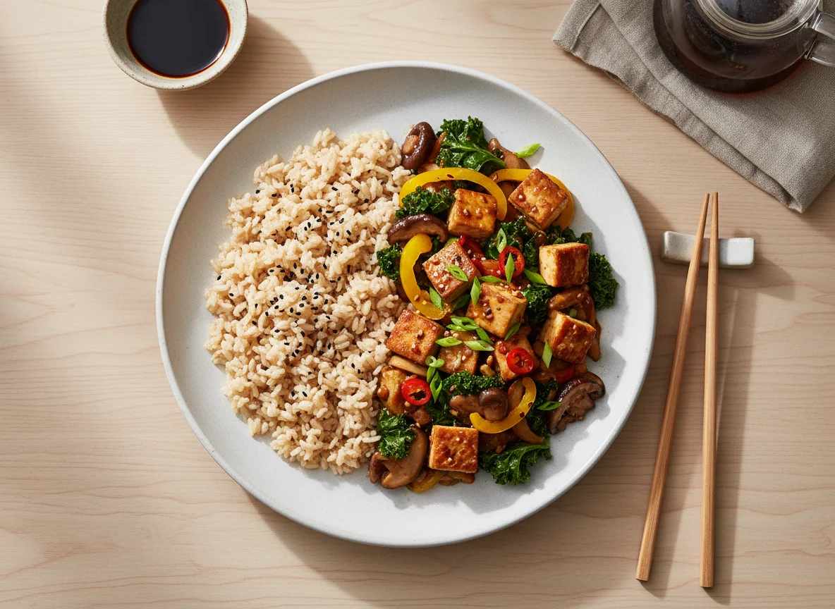 Tofu and Vegetable Stir-fry with Rice photo