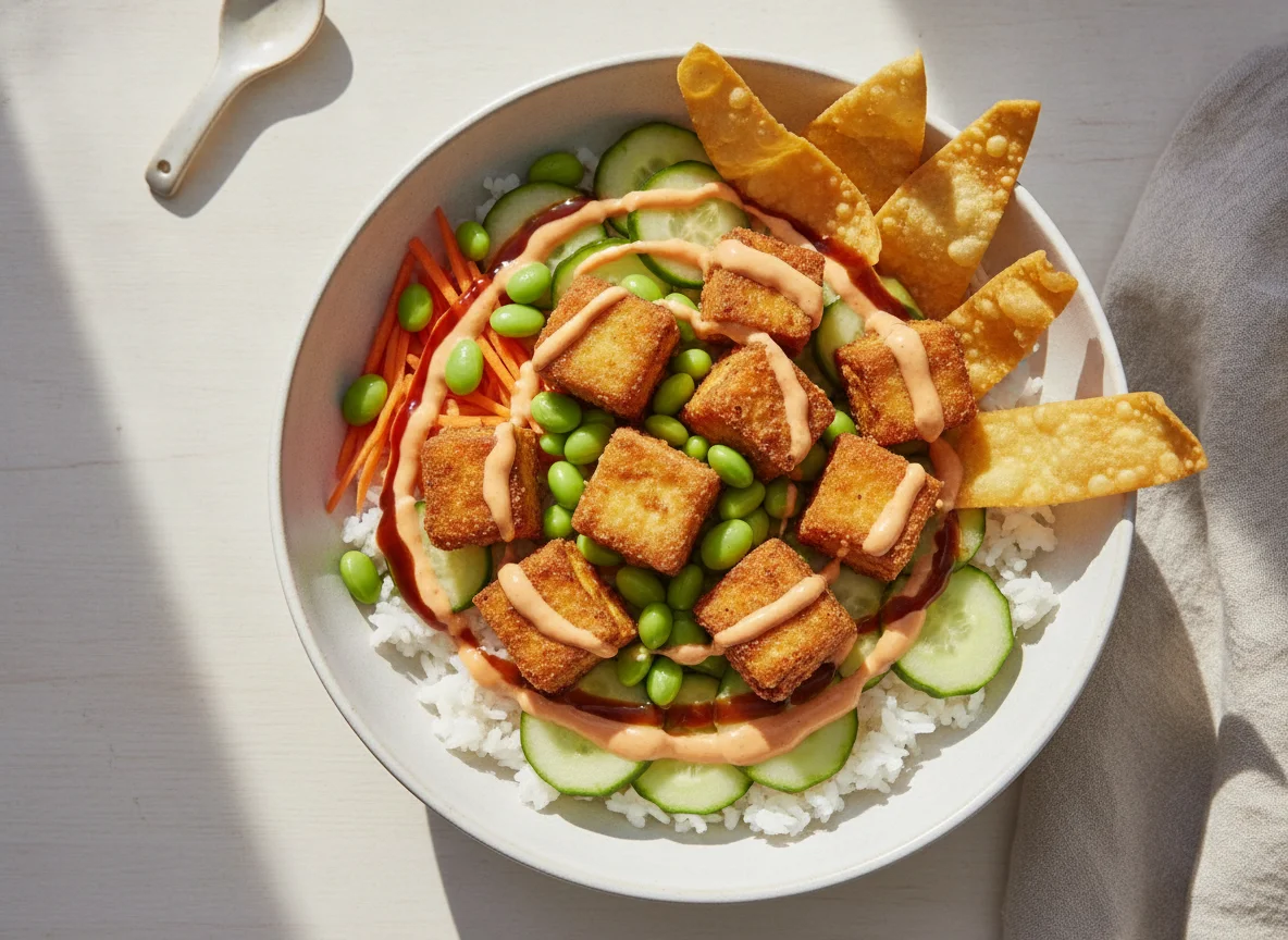 Tofu Poke Bowl with Wonton Chips photo
