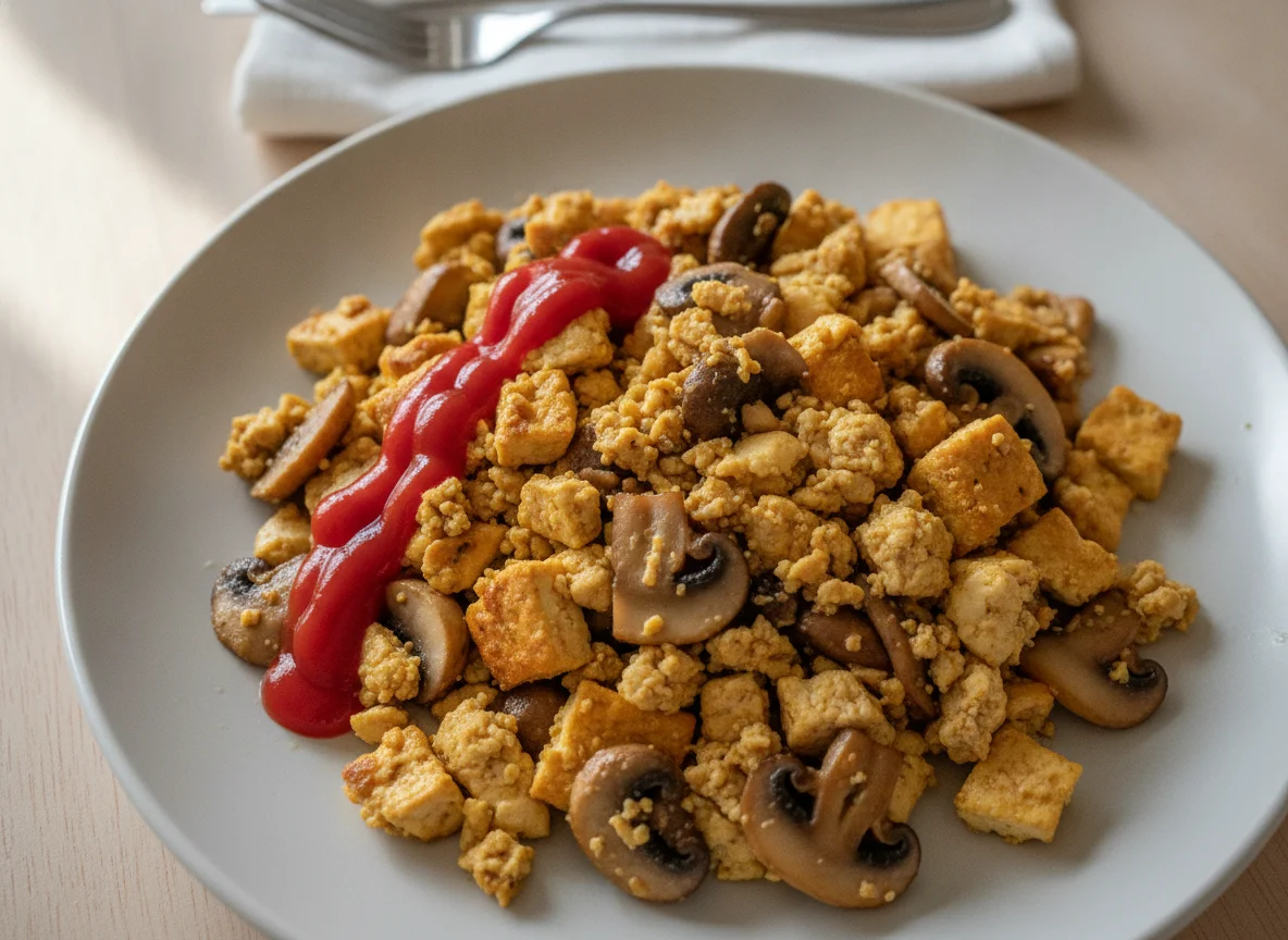 Tofu Scramble with Mushrooms and Ketchup photo