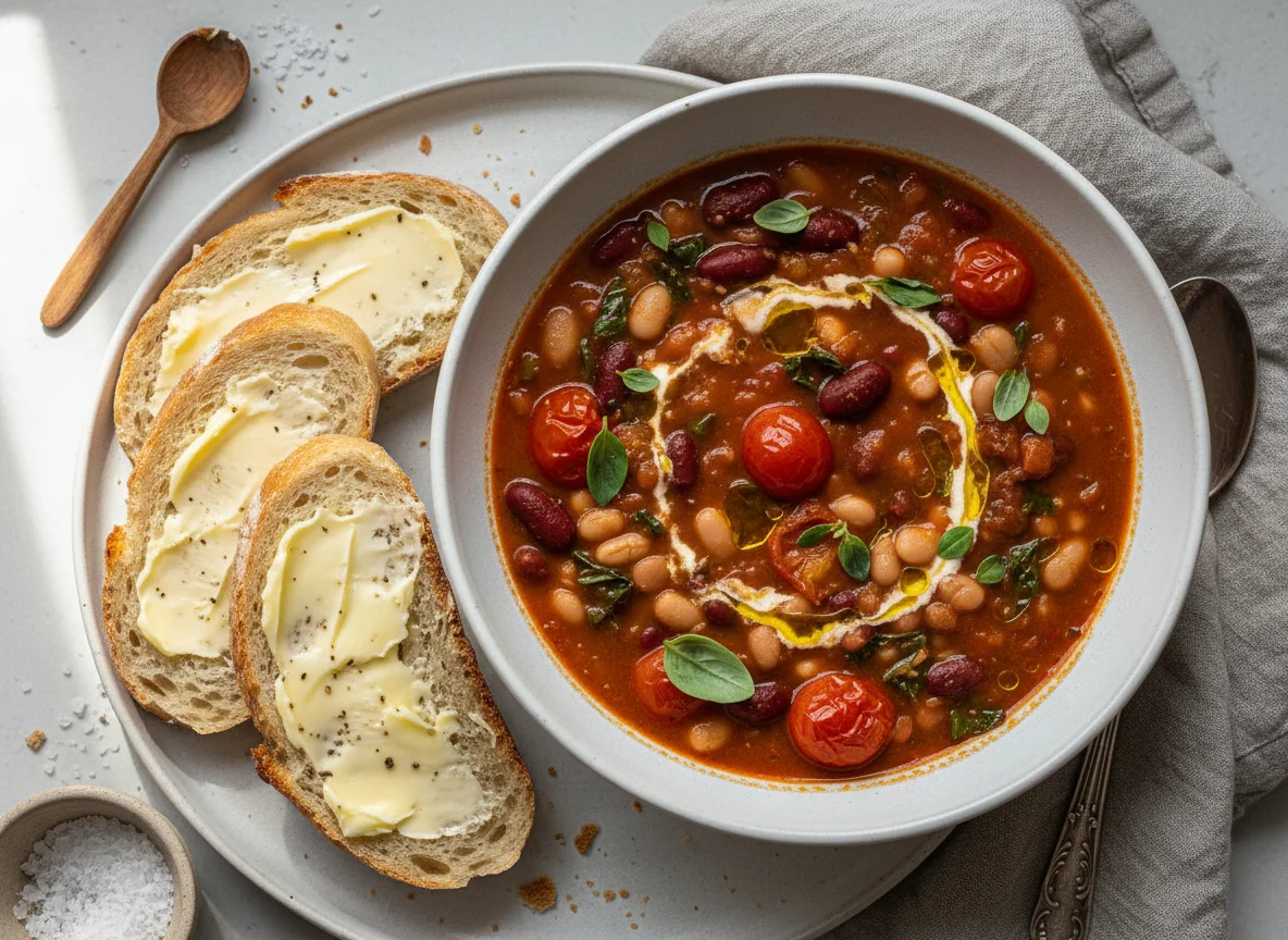 Tomato and Bean Soup with Buttered Sourdough photo