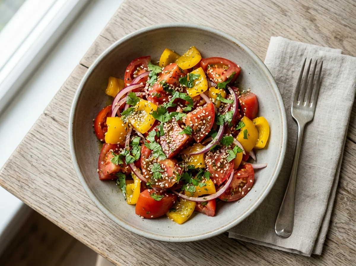 Tomato and Bell Pepper Salad with Dressing photo