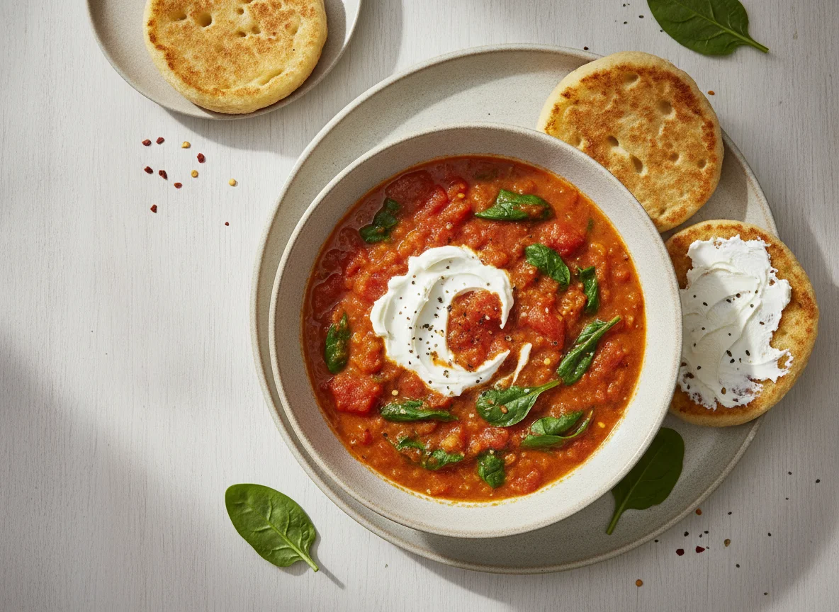 Tomato and Spinach Curry with Crumpets photo