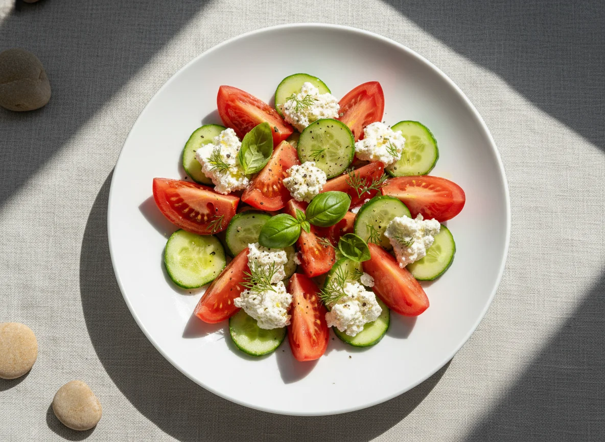 Tomato, Cucumber and Cottage Cheese Salad photo