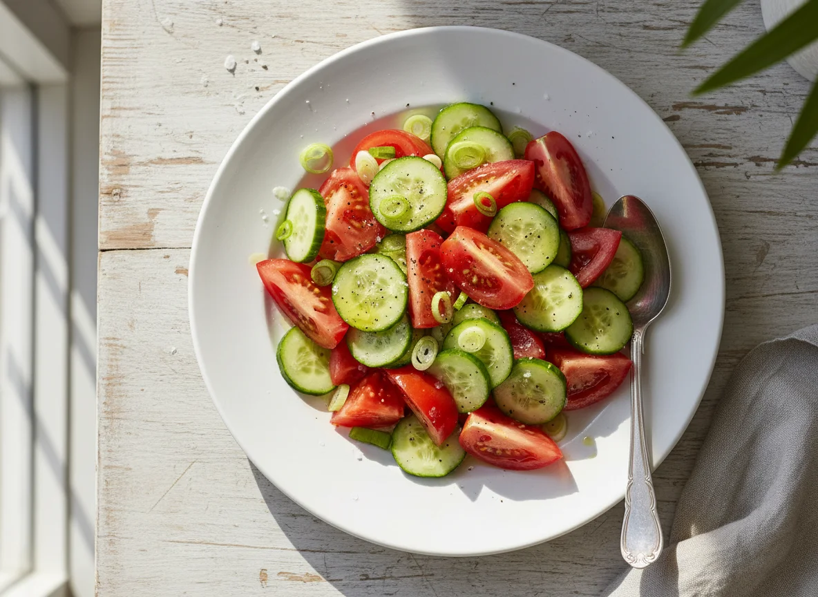 Tomato, Cucumber and Spring Onion Salad photo