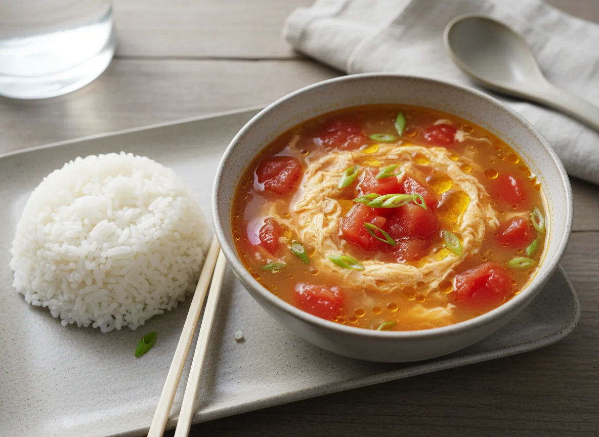 Tomato Egg Drop Soup with White Rice photo
