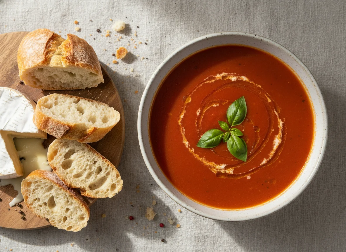 Tomato Soup with Bread and Cheese photo