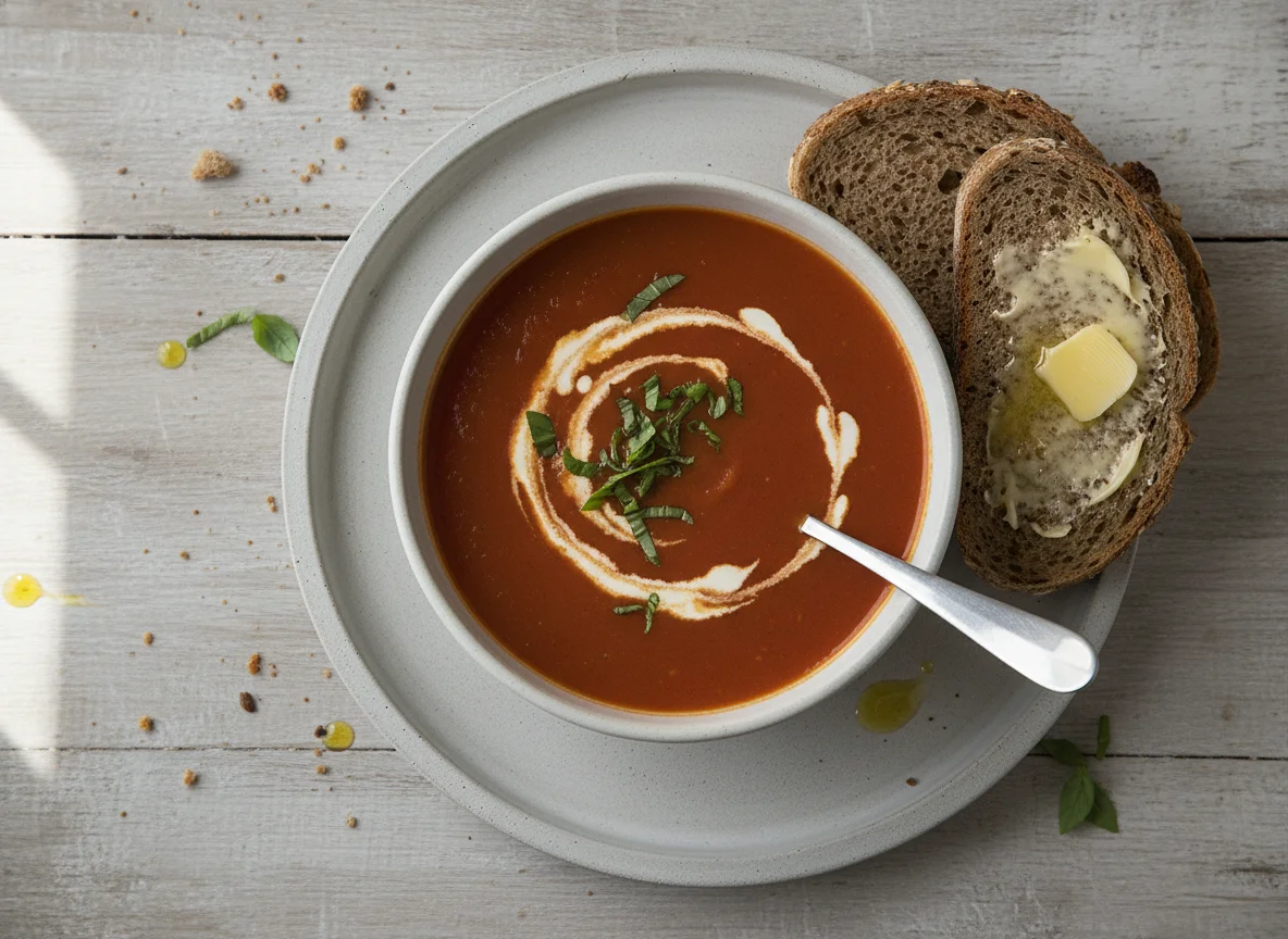 Tomato Soup with Brown Bread and Butter photo