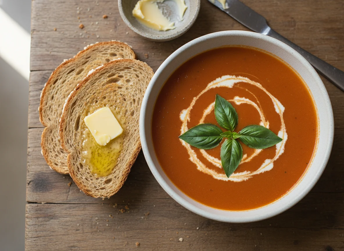 Tomato Soup with Toast and Butter photo