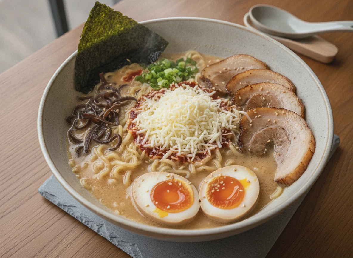 Tonkotsu Ramen with Cheese and Soft Boiled Egg photo