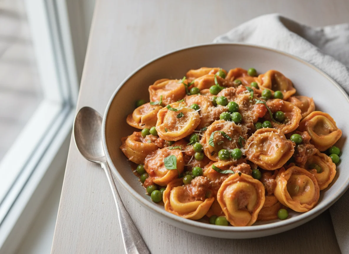 Tortellini with Creamy Sauce and Peas photo