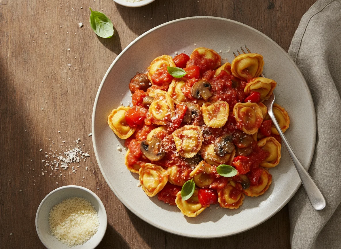 Tortellini with Tomato Sauce and Vegetables photo