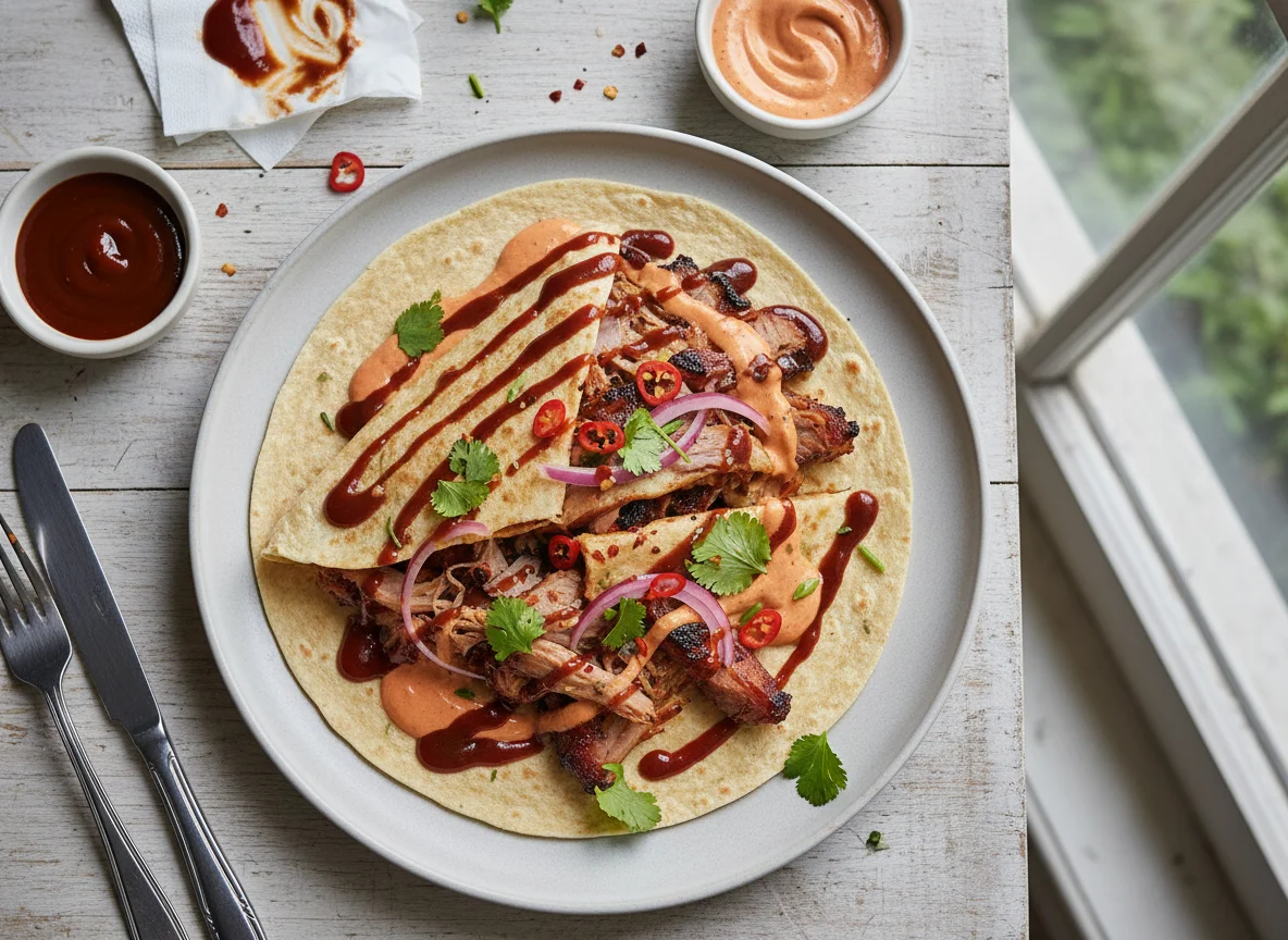 Tortilla with BBQ and Chilli Mayo photo