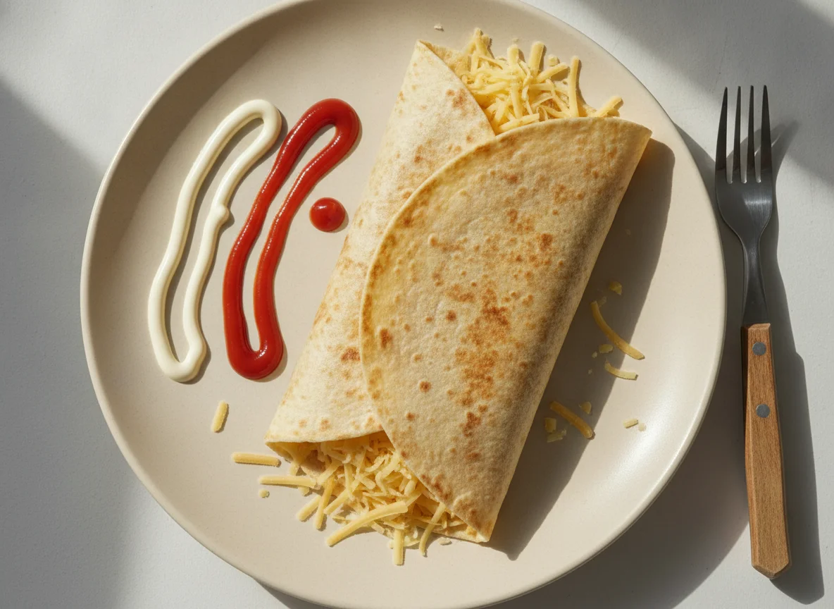Tortilla with cheese and sauces photo
