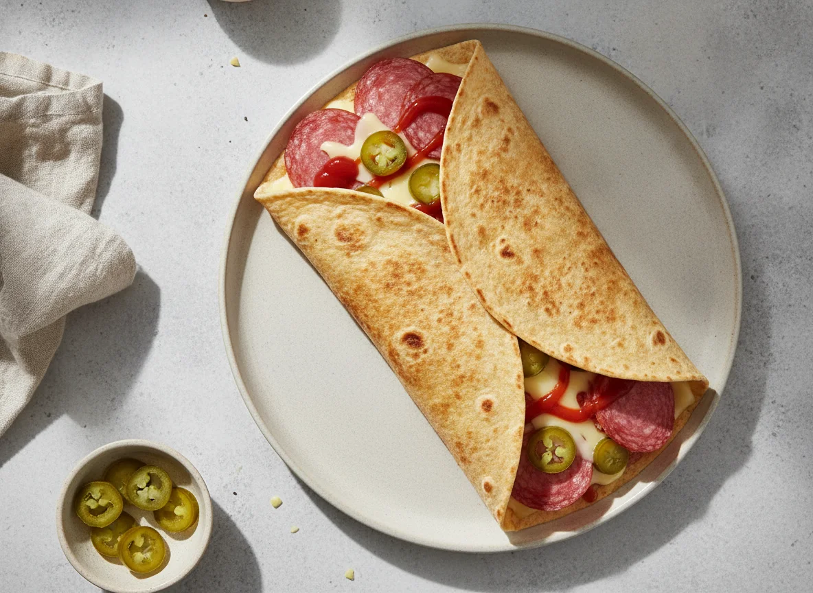 Tortilla wrap with ham, cheese, and jalapeños photo