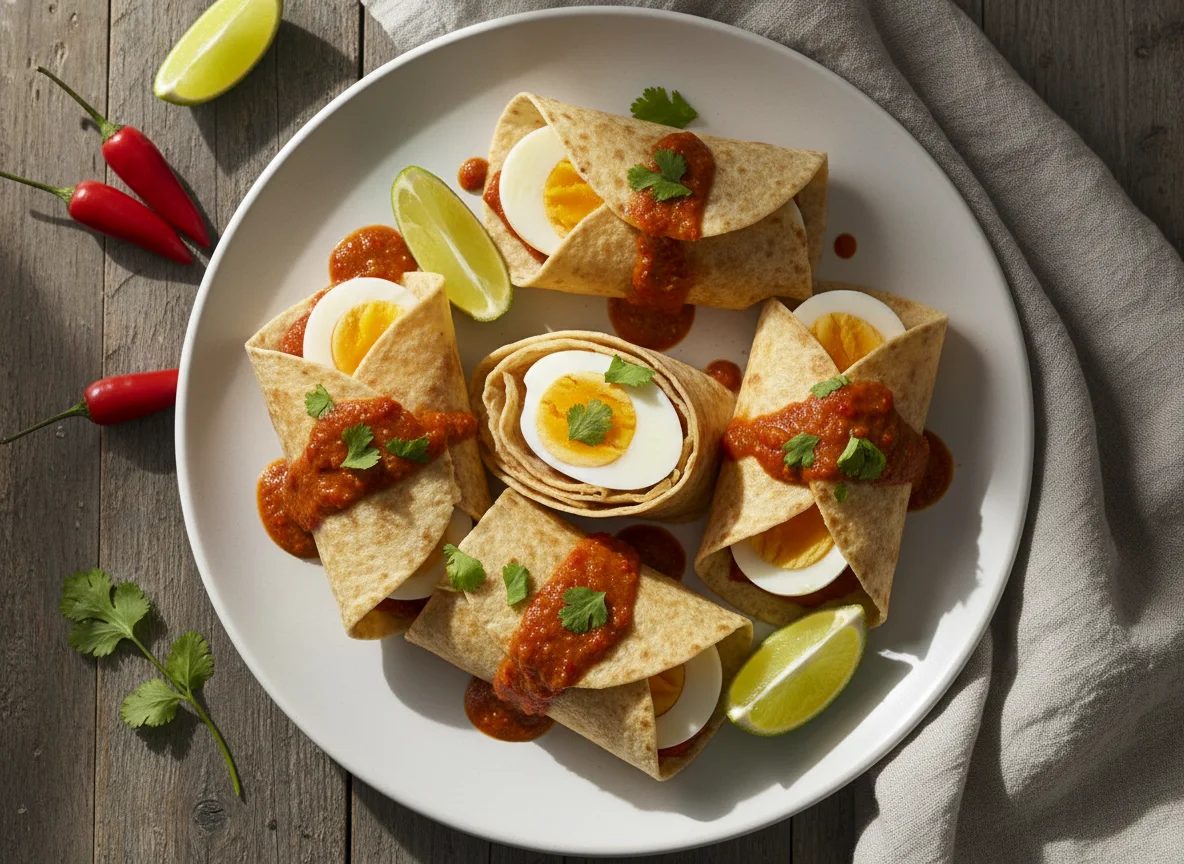 Tortilla wraps with eggs and sauce photo