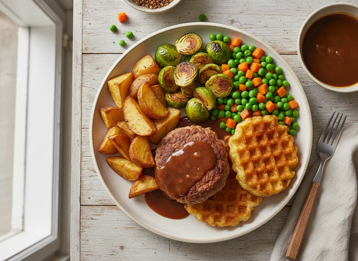 Traditional British Meal with Gravy photo