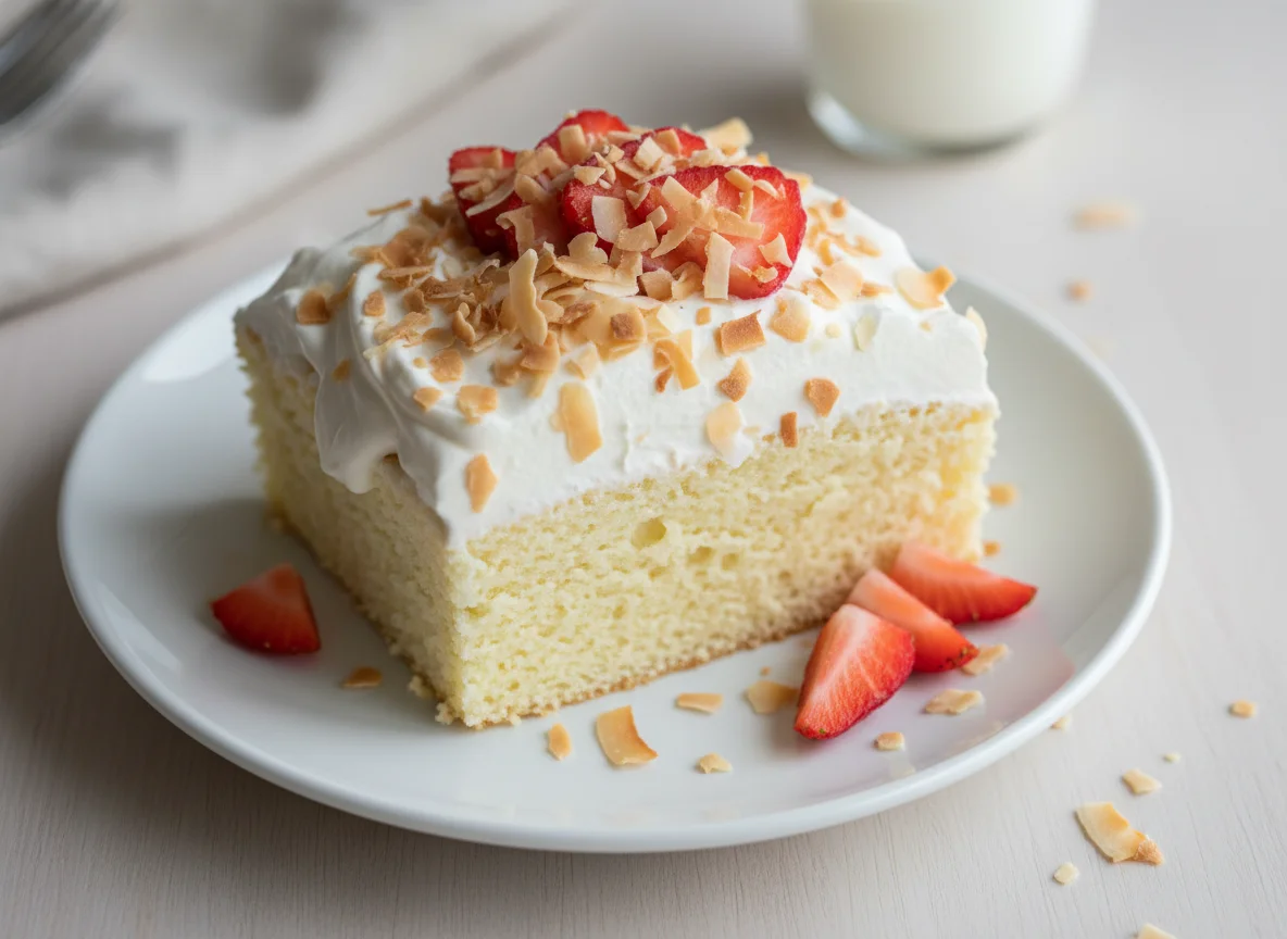 Tres Leches Cake with Strawberry and Coconut photo