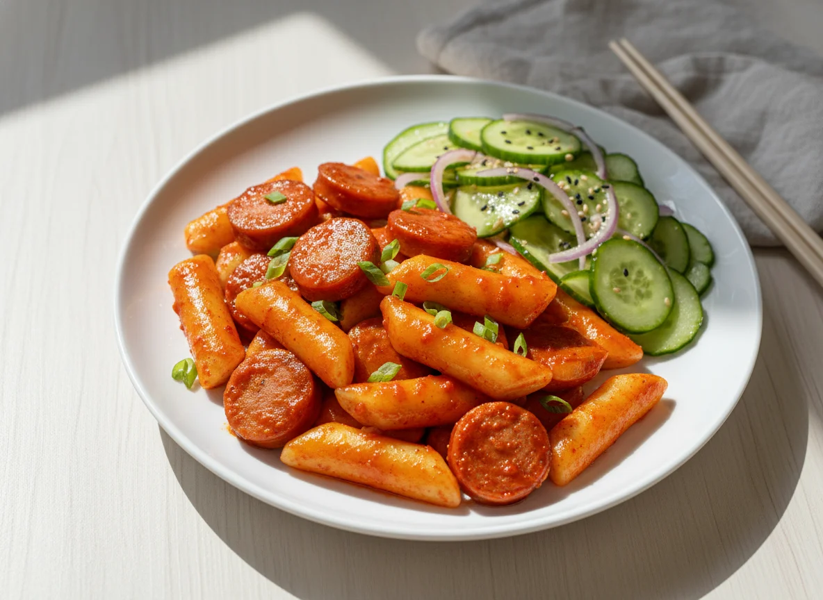Tteokbokki with Sausage and Cucumber Salad photo