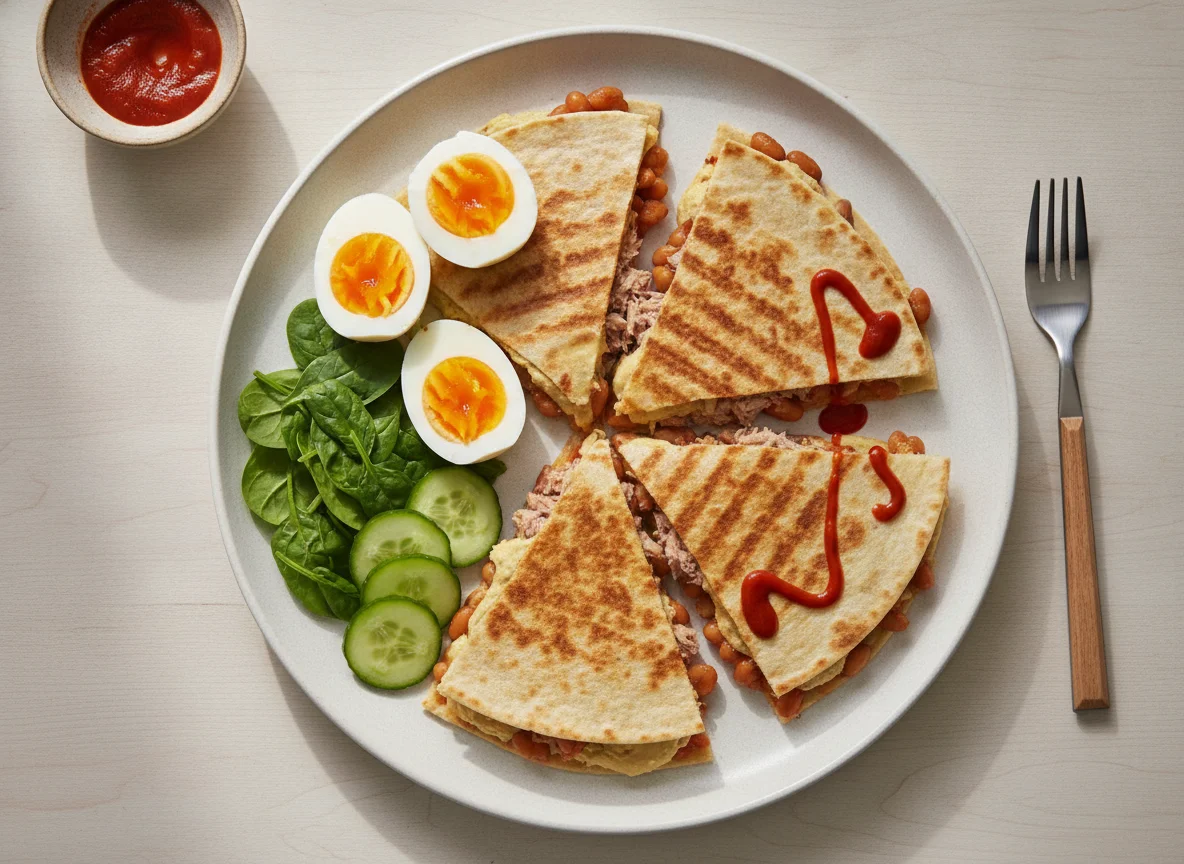 Tuna and Bean Quesadilla with Egg and Salad photo