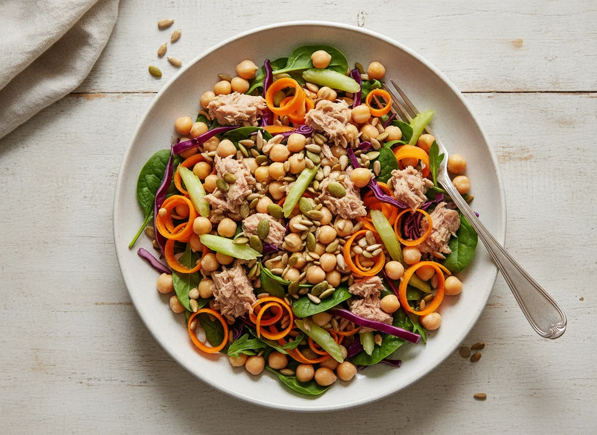 Tuna and Chickpea Salad with Mixed Vegetables and Seeds photo